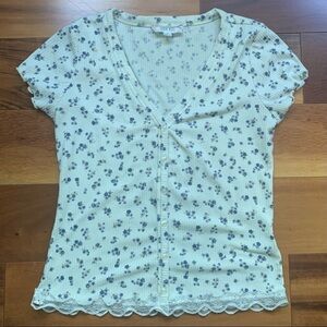 Pink Rose V Neck T-Shirt